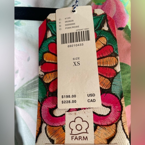 Farm Rio Anthropologie Deep-V Wide Leg Jumpsuit Tropical Floral Pink NWT Sz XS - Picture 8 of 16